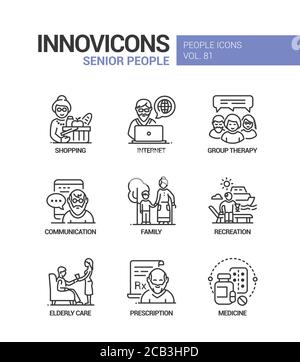 Ältere Leute line Design style Icons einstellen Stock Vektor