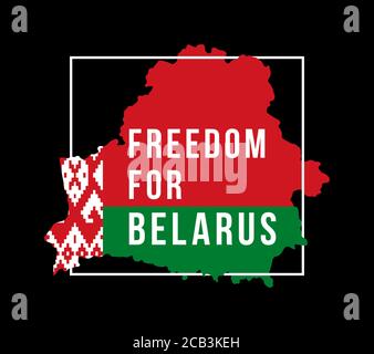 Vektorgrafik die Inschrift Freiheit für Weißrussland vor dem Kartenhintergrund der Flagge. Das Symbol der Freiheit Weißrussland. Nationale Farben von Bela Stock Vektor