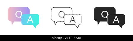 Q- und A-Symbole eingestellt. Frage und Antwort mit Sprechblasensymbol in gefüllter, farbiger Farbverlauf- und Umrissstil-Vektorsammlung Stock Vektor