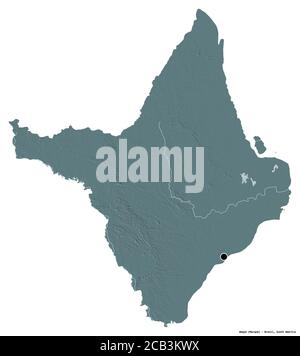 Form von Amapá, Bundesstaat Brasilien, mit seiner Hauptstadt isoliert auf weißem Hintergrund. Farbige Höhenkarte. 3D-Rendering Stockfoto