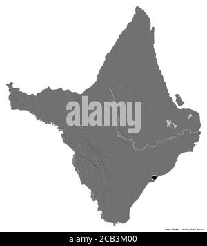 Form von Amapá, Bundesstaat Brasilien, mit seiner Hauptstadt isoliert auf weißem Hintergrund. Höhenkarte mit zwei Ebenen. 3D-Rendering Stockfoto