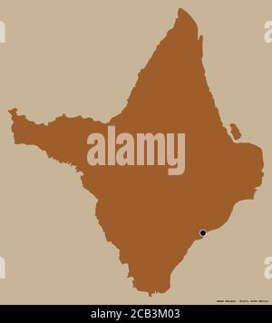Form von Amapá, Bundesstaat Brasilien, mit seiner Hauptstadt isoliert auf einem einfarbigen Hintergrund. Komposition von gemusterten Texturen. 3D-Rendering Stockfoto