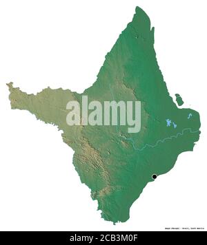 Form von Amapá, Bundesstaat Brasilien, mit seiner Hauptstadt isoliert auf weißem Hintergrund. Topografische Reliefkarte. 3D-Rendering Stockfoto