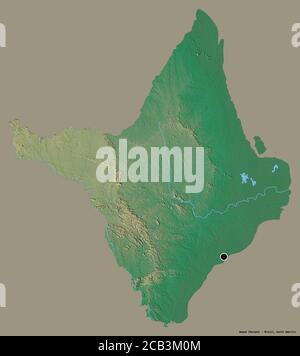 Form von Amapá, Bundesstaat Brasilien, mit seiner Hauptstadt isoliert auf einem einfarbigen Hintergrund. Topografische Reliefkarte. 3D-Rendering Stockfoto