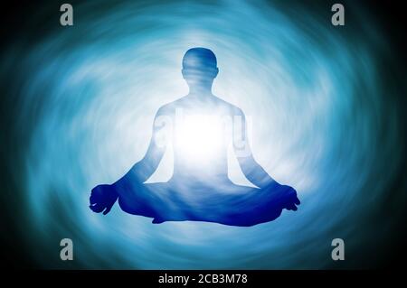Form des Menschen in Yoga Meditation Lotus Pose Stockfoto