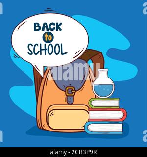 Back to School Banner mit Rucksack und Zubehör Bildung Stock Vektor