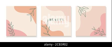 Set von abstrakten floralen Hintergründen für Social-Media-Beiträge. Vektor trendy minimal Pastell Farbe quadratische Vorlagen Stock Vektor