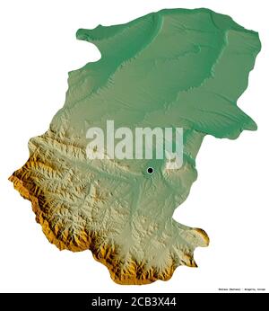 Form von Montana, Provinz Bulgarien, mit seiner Hauptstadt isoliert auf weißem Hintergrund. Topografische Reliefkarte. 3D-Rendering Stockfoto