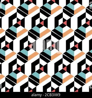 Abstraktes Muster mit bunten geometrischen und rhythmischen Sechseck-Formen. Stock Vektor