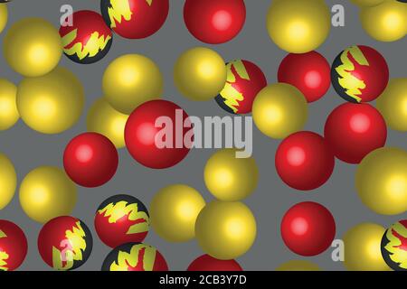 Rote gelbe Kugeln Nahtloses Muster, 3D Illustration Stock Vektor