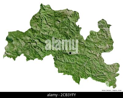 Form von Smolyan, Provinz Bulgarien, mit seiner Hauptstadt isoliert auf weißem Hintergrund. Satellitenbilder. 3D-Rendering Stockfoto