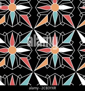 Abstraktes geometrisches Muster mit Formen, die wie Blumen, Sterne oder Edelsteine aussehen. Stock Vektor
