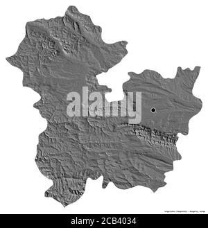 Form von Targovishte, Provinz Bulgarien, mit seiner Hauptstadt isoliert auf weißem Hintergrund. Höhenkarte mit zwei Ebenen. 3D-Rendering Stockfoto