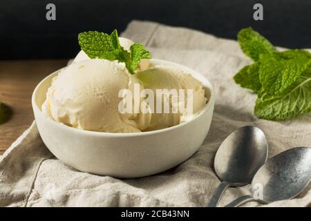 Hausgemachtes Eis aus gefrorener Vanille in einer Schüssel Stockfoto
