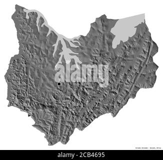 Form von Kirundo, Provinz Burundi, mit seiner Hauptstadt isoliert auf weißem Hintergrund. Höhenkarte mit zwei Ebenen. 3D-Rendering Stockfoto