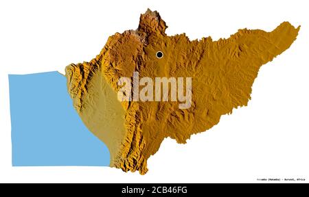 Form von Makamba, Provinz Burundi, mit seiner Hauptstadt isoliert auf weißem Hintergrund. Topografische Reliefkarte. 3D-Rendering Stockfoto