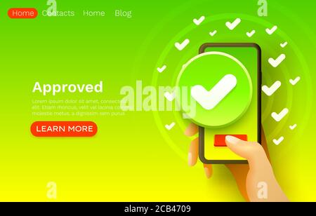 Schaltfläche zum Genehmigen der Anwendung, Symbol für die Annahme des Smartphones, Bannerdesign der Website. Vektorgrafik Stock Vektor