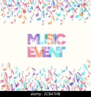 Bunte Musik Ereignis Notizen Hintergrund. Zufällige farbige Musik Festival Poster Design Vorlage. Vektorgrafik Stock Vektor