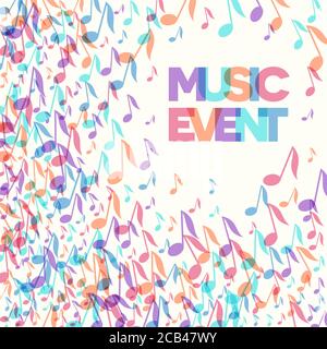 Bunte Musik Ereignis Notizen Hintergrund. Zufällige farbige Musik Festival Poster Design Vorlage. Vektorgrafik Stock Vektor