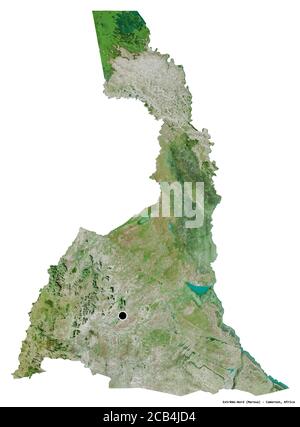 Form von Extrême-Nord, Region Kamerun, mit seiner Hauptstadt isoliert auf weißem Hintergrund. Satellitenbilder. 3D-Rendering Stockfoto