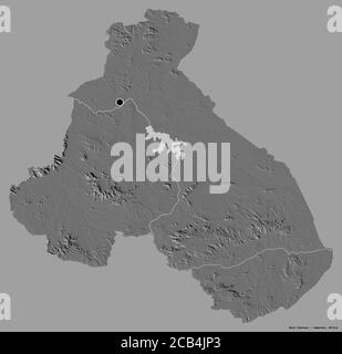 Form von Nord, Region Kamerun, mit seiner Hauptstadt isoliert auf einem einfarbigen Hintergrund. Höhenkarte mit zwei Ebenen. 3D-Rendering Stockfoto
