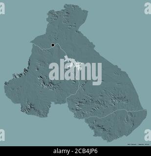Form von Nord, Region Kamerun, mit seiner Hauptstadt isoliert auf einem einfarbigen Hintergrund. Farbige Höhenkarte. 3D-Rendering Stockfoto