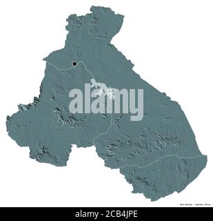 Form von Nord, Region Kamerun, mit seiner Hauptstadt isoliert auf weißem Hintergrund. Farbige Höhenkarte. 3D-Rendering Stockfoto
