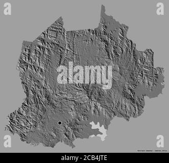 Form von Nord-Ouest, Region Kamerun, mit seiner Hauptstadt isoliert auf einem einfarbigen Hintergrund. Höhenkarte mit zwei Ebenen. 3D-Rendering Stockfoto