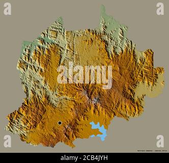 Form von Nord-Ouest, Region Kamerun, mit seiner Hauptstadt isoliert auf einem einfarbigen Hintergrund. Topografische Reliefkarte. 3D-Rendering Stockfoto