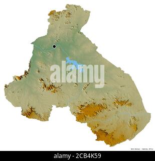 Form von Nord, Region Kamerun, mit seiner Hauptstadt isoliert auf weißem Hintergrund. Topografische Reliefkarte. 3D-Rendering Stockfoto