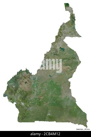 Form von Kamerun mit seiner Hauptstadt isoliert auf weißem Hintergrund. Satellitenbilder. 3D-Rendering Stockfoto