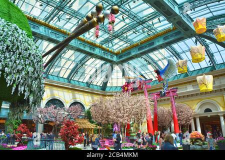 LAS VEGAS, USA - 20. MÄRZ 2018 : Bellagio Conservatory and Botanical Garden, Frühling Display. Stockfoto