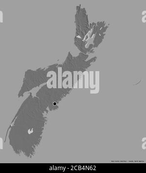 Form von Nova Scotia, Provinz Kanada, mit seiner Hauptstadt isoliert auf einem einfarbigen Hintergrund. Höhenkarte mit zwei Ebenen. 3D-Rendering Stockfoto