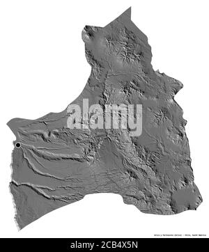 Form von Arica y Parinacota, Region von Chile, mit seiner Hauptstadt isoliert auf weißem Hintergrund. Höhenkarte mit zwei Ebenen. 3D-Rendering Stockfoto