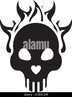 Schädel Kopf auf Feuer Silhouette Stil Symbol Vektor Illustration Design Stock Vektor