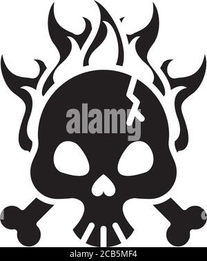Totenschädel mit Knochen gekreuzt auf Feuer Silhouette Stil Ikone vektorgrafik Design Stock Vektor