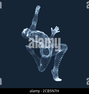 Gymnast. Man. 3D-Modell des menschlichen Körpers. Gymnastik Aktivitäten für Icon Health und Fitness Community. Vektorgrafiken aus Teilchen. Stock Vektor