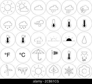 vektor-Wettersymbole in Kreisen auf weißem Hintergrund Stock Vektor