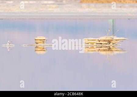 Israel, Totes Meer Salz Crystalization verursacht durch Wasserverdunstung Stockfoto