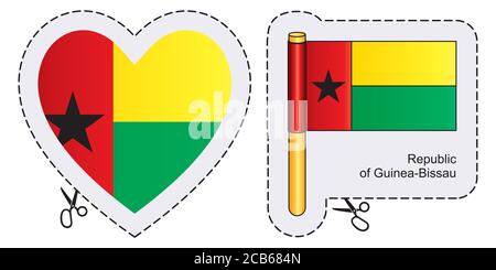 Flagge von Guinea-Bissau. Vektor schneiden Zeichen hier, isoliert auf weiß. Kann für Design, Aufkleber, Souvenirs verwendet werden. Stock Vektor