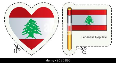 Flagge des Libanon. Vektor schneiden Zeichen hier, isoliert auf weiß. Kann für Design, Aufkleber, Souvenirs verwendet werden. Stock Vektor