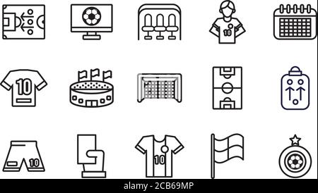 Fünfzehn Fußball-Sport-Set Symbole Vektor Illustration Design Stock Vektor