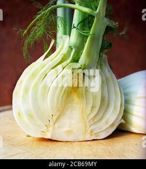 Eine Fenchelbirne, die in der Nähe aufgeschnitten wurde Stockfoto