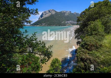 Panoramablick auf den Strand von Oriñon. Stockfoto