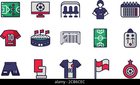 Fünfzehn Fußball-Sport-Set Symbole Vektor Illustration Design Stock Vektor