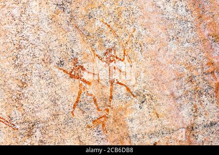 Matobo Hügel, Gemälde auf Felsunterstand in der Nähe von Inanke Höhle, Felskunst, Matobo Nationalpark, Vororte von Bulawayo, Matabeleland Süd, Simbabwe, Afrika Stockfoto