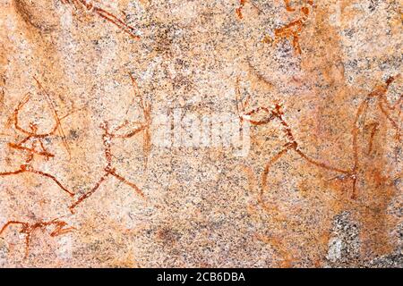 Matobo Hügel, Gemälde auf Felsunterstand in der Nähe von Inanke Höhle, Felskunst, Matobo Nationalpark, Vororte von Bulawayo, Matabeleland Süd, Simbabwe, Afrika Stockfoto