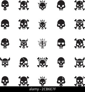 Fünfundzwanzig Todesschädel Köpfe Set Sammlung Icons Vektor-Illustration Design Stock Vektor