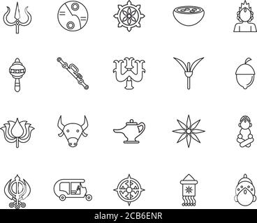 Zwanzig navratri Set Stil Linie Symbole Vektor Illustration Design Stock Vektor