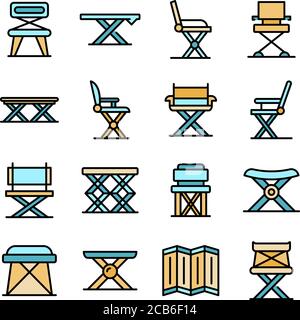 Faltbare Möbel Symbole setzen Vektor flach Stock Vektor
